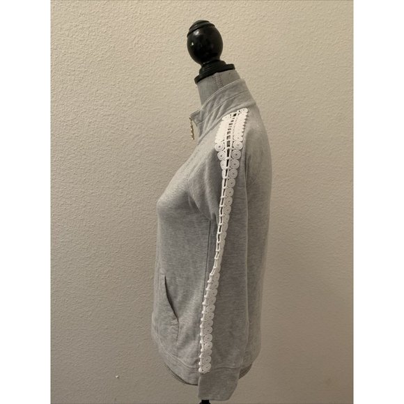 Lilly Pulitzer Gray Skipper Popover Jacket Peek-A-Boo Lace Sleeves XS Excellent - Picture 4 of 11